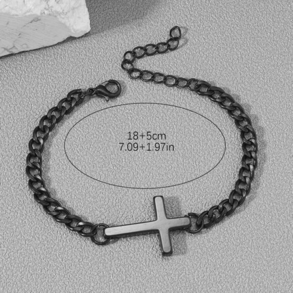 1pc Stainless Steel Cross Design Bracelet For Men Women Simple Style Couple Hand - Picture 3 of 3